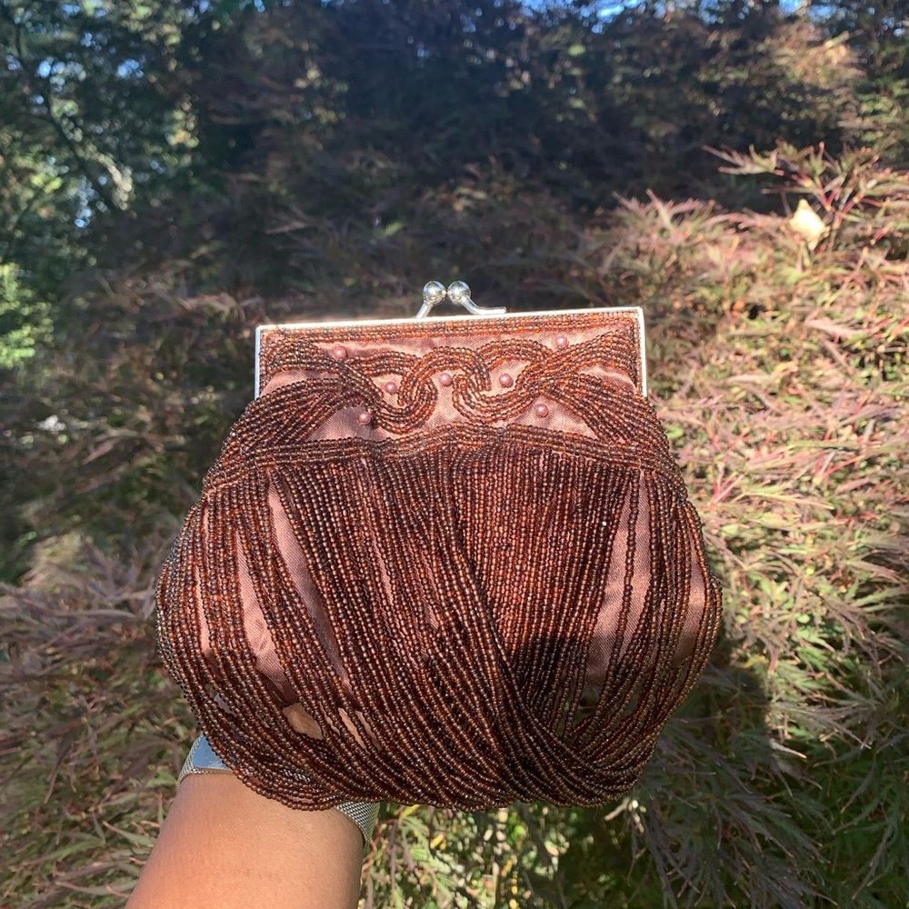 Bijoux Terner Brown Beaded Clutch